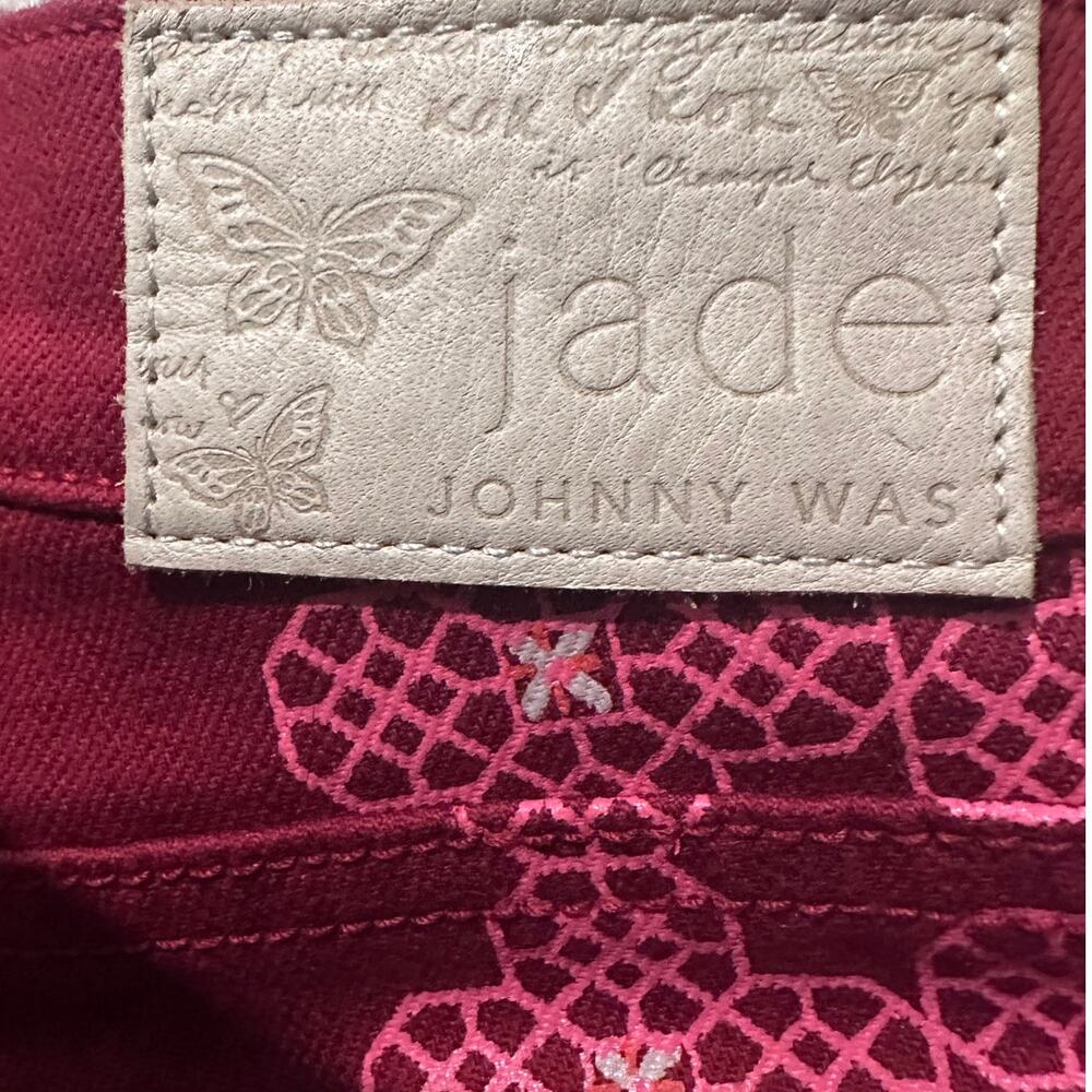 Johnny Was Jade Caleta The Straight Flare Jean Red Floral Feminine Boho, size 27 - Picture 10 of 11